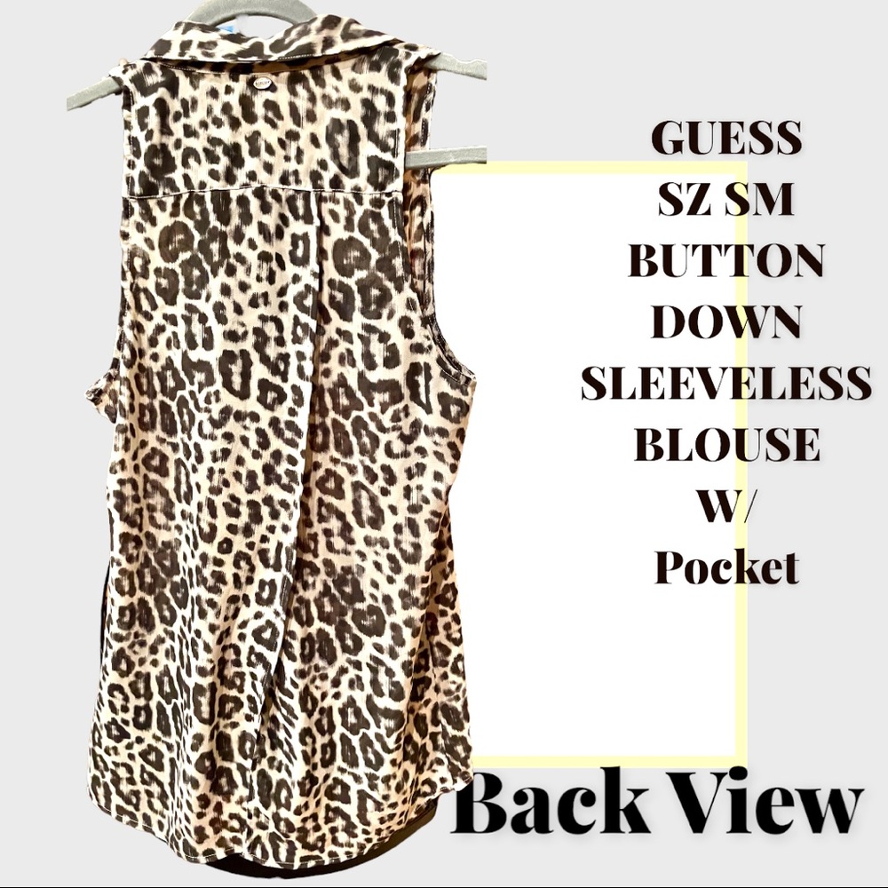 GUESS SZ SM SLEEVELESS BUTTON DOWN FRONT POCKET FLOWY TUNIC W/BACK SLIT & COLLAR - Picture 6 of 14